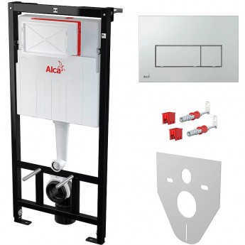 Инсталляция ALCAPLAST SET 4в1 для установки унитаза с панелью смыва, хром глянцевый Инсталляция ALCAPLAST SET 4в1 для установки унитаза с панелью смыва, хром глянцевый