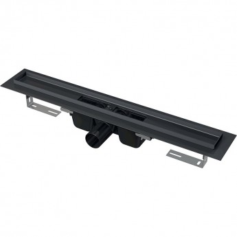 Водоотводящий желоб ALCAPLAST APZ1BLACK-750 с порогами для перфорированной решетки, черный матовый, горизонтальный сток