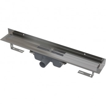 Водоотводящий желоб ALCAPLAST APZ16-750 WALL для перфорированной решетки, с фиксированным воротником, к стене, горизонтальный сток Водоотводящий желоб ALCAPLAST APZ16-750 WALL для перфорированной решетки, с фиксированным воротником, к стене, горизонтальный сток