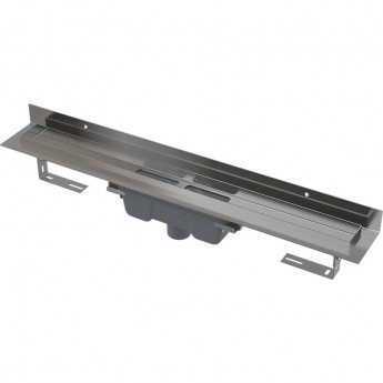 Водоотводящий желоб ALCAPLAST APZ1016-750 WALL для перфорированной решетки, с фиксированным воротником, к стене, вертикальный сток Водоотводящий желоб ALCAPLAST APZ1016-750 WALL для перфорированной решетки, с фиксированным воротником, к стене, вертикальный сток